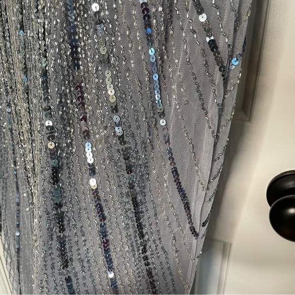 Mac Duggal 93583 Beaded Cape Sleeve Sequined Column Gown Slate Blue NWT Sz 8 - Picture 12 of 16